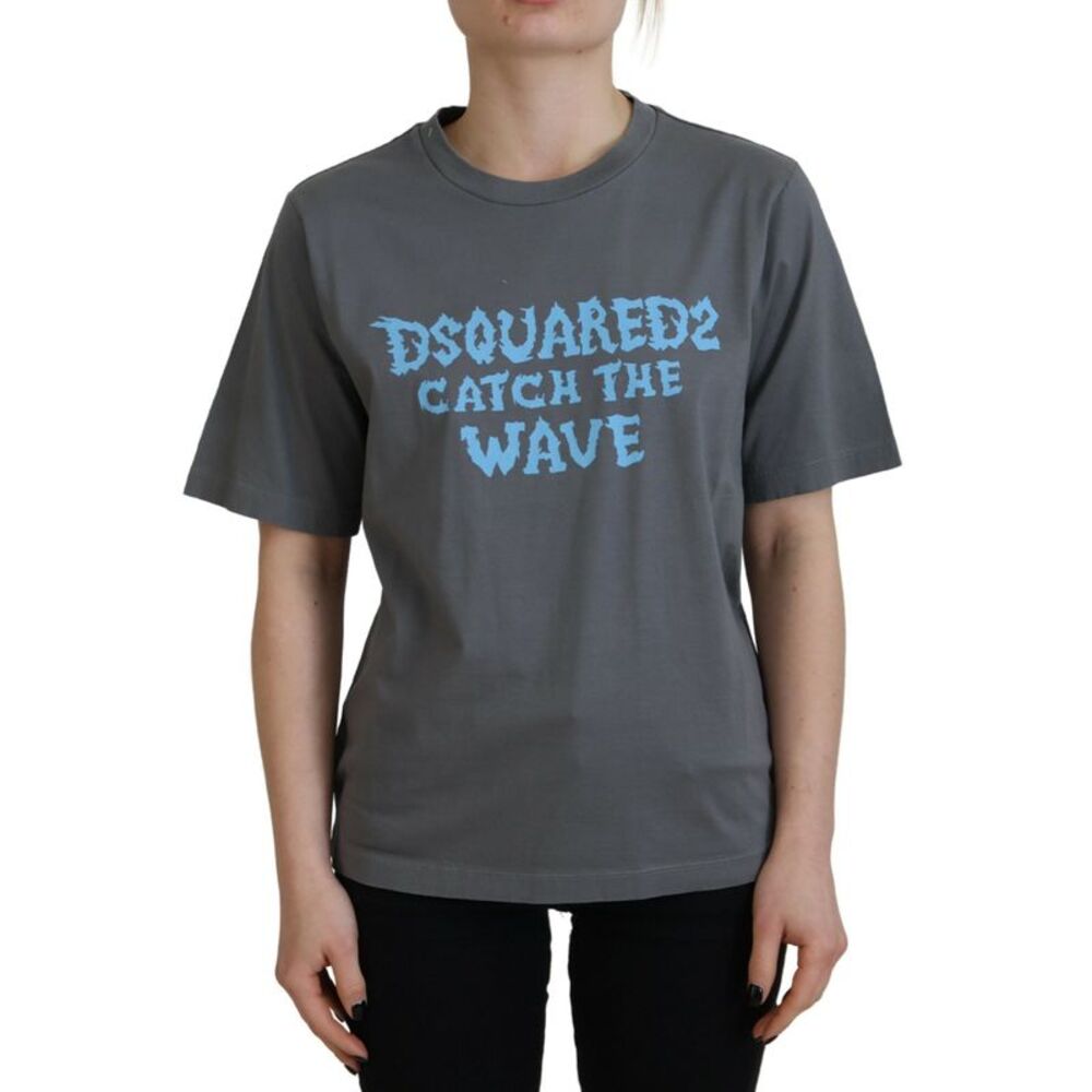 Dsquared² Gray Logo Cotton Crewneck Short Sleeve Tee Women's T-shirt
